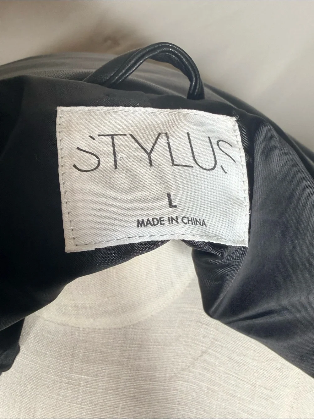 Stylus Black Faux Leather Puffer Jacket - Size L
